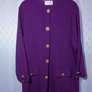 Danielle Purple Knit Cardigan Blazer Gold Button Sweater Jacket Size L